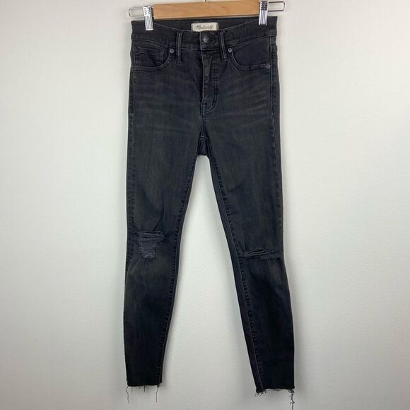 Madewell 9” High-Rise Skinny Distressed Raw Edge Jeans - Picture 2 of 8